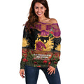 Personalised Brisbane Broncos Rugby ANZAC Day Off Shoulder Sweater Last Post Poppy We Will Remember Them
