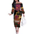 Personalised Brisbane Broncos Rugby ANZAC Day Off The Shoulder Long Sleeve Dress Last Post Poppy We Will Remember Them