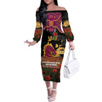Personalised Brisbane Broncos Rugby ANZAC Day Off The Shoulder Long Sleeve Dress Last Post Poppy We Will Remember Them