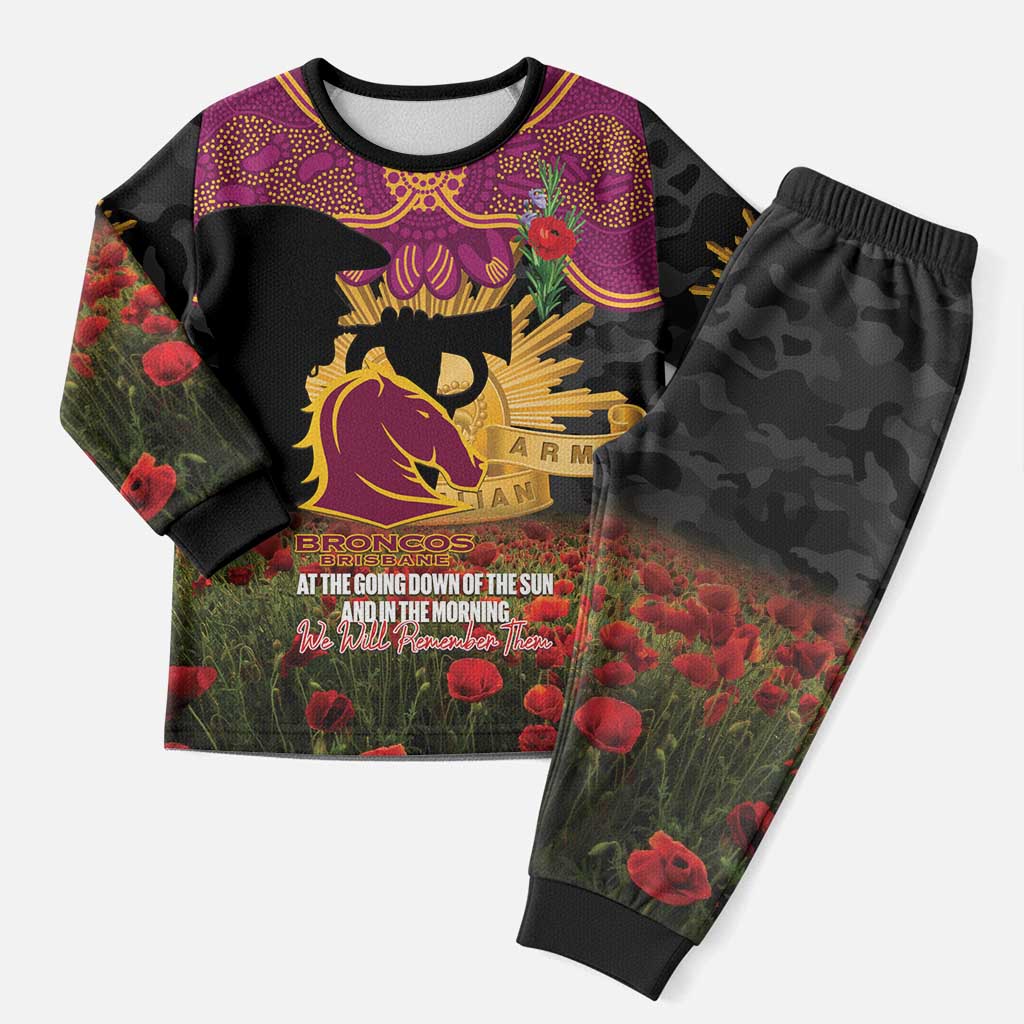 Personalised Brisbane Broncos Rugby ANZAC Day Pajama Set Last Post Poppy We Will Remember Them