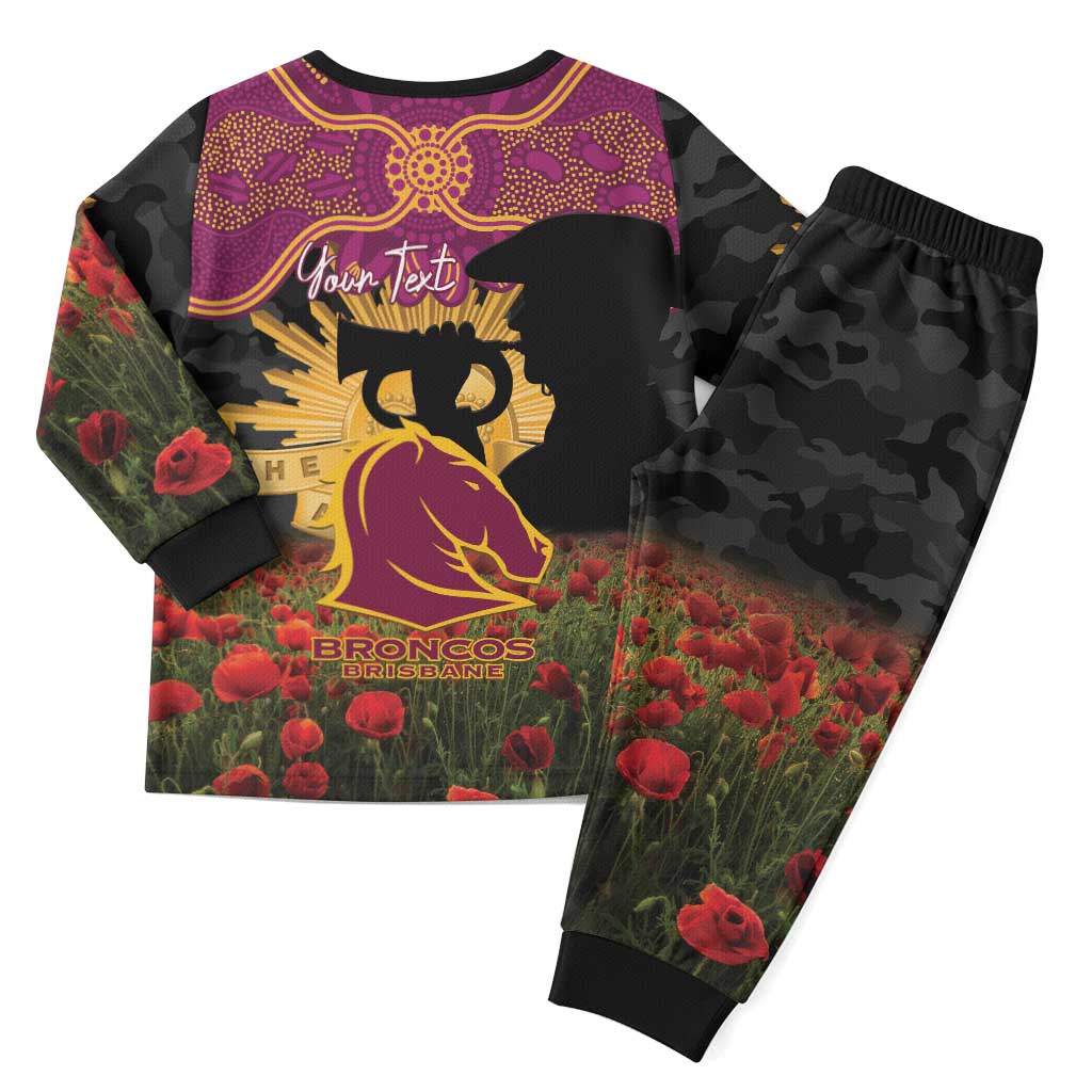 Personalised Brisbane Broncos Rugby ANZAC Day Pajama Set Last Post Poppy We Will Remember Them