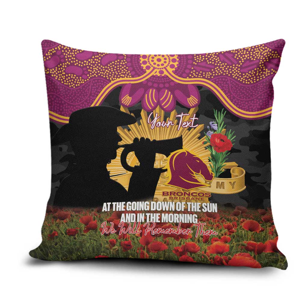 Personalised Brisbane Broncos Rugby ANZAC Day Pillow Cover Last Post Poppy We Will Remember Them