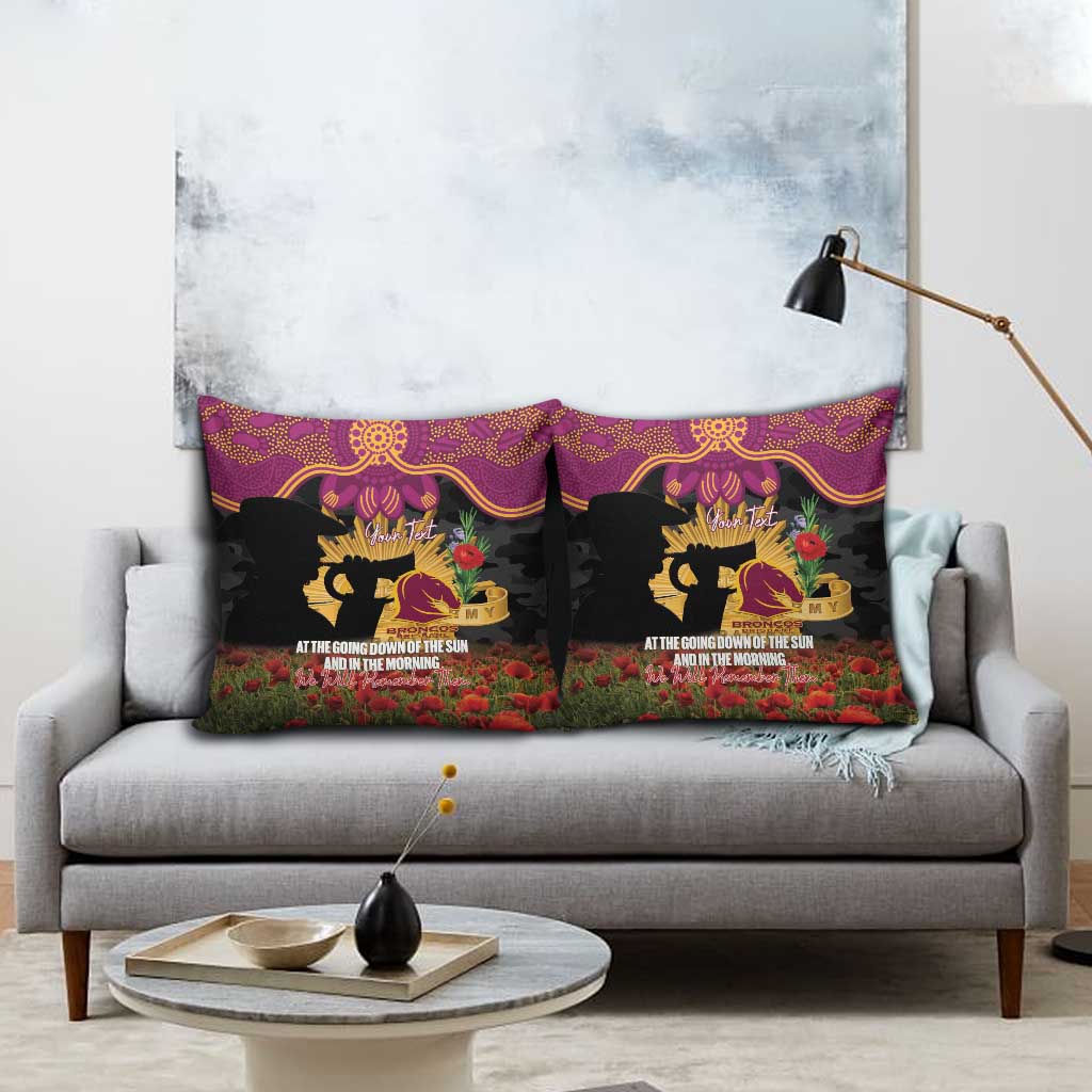 Personalised Brisbane Broncos Rugby ANZAC Day Pillow Cover Last Post Poppy We Will Remember Them
