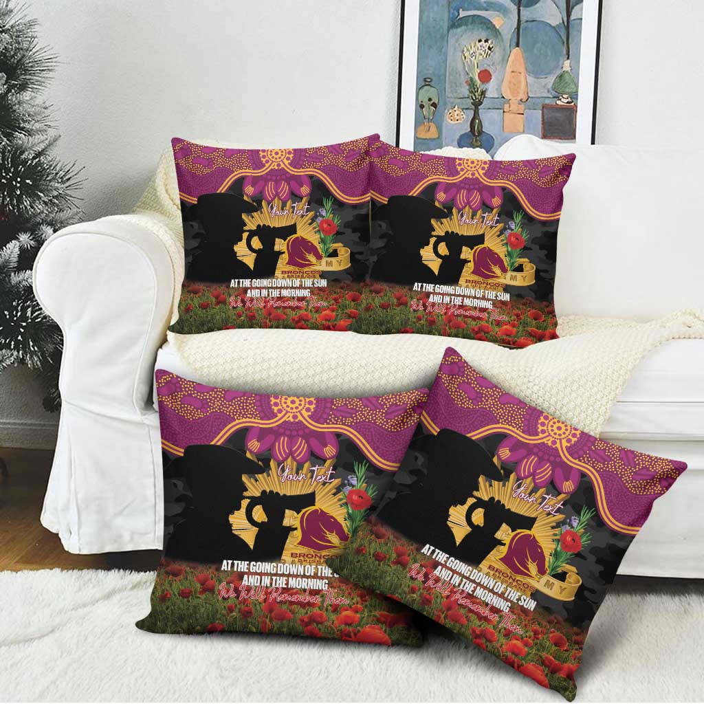 Personalised Brisbane Broncos Rugby ANZAC Day Pillow Cover Last Post Poppy We Will Remember Them