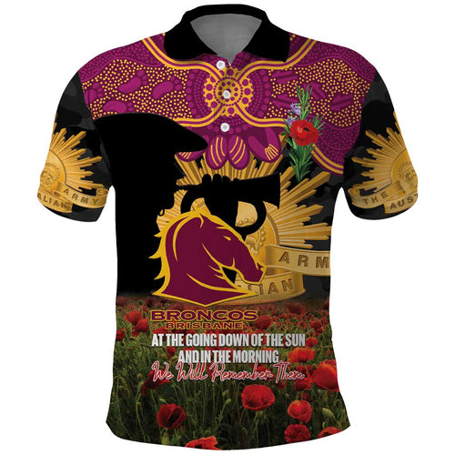 Personalised Brisbane Broncos Rugby ANZAC Day Polo Shirt Last Post Poppy We Will Remember Them