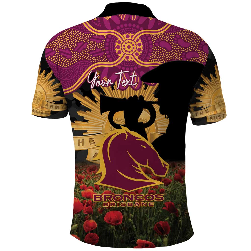 Personalised Brisbane Broncos Rugby ANZAC Day Polo Shirt Last Post Poppy We Will Remember Them