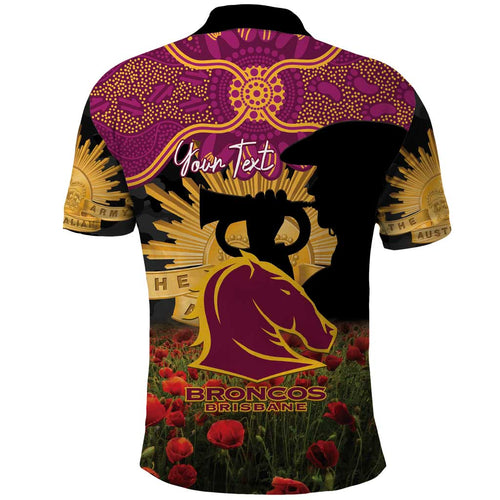 Personalised Brisbane Broncos Rugby ANZAC Day Polo Shirt Last Post Poppy We Will Remember Them