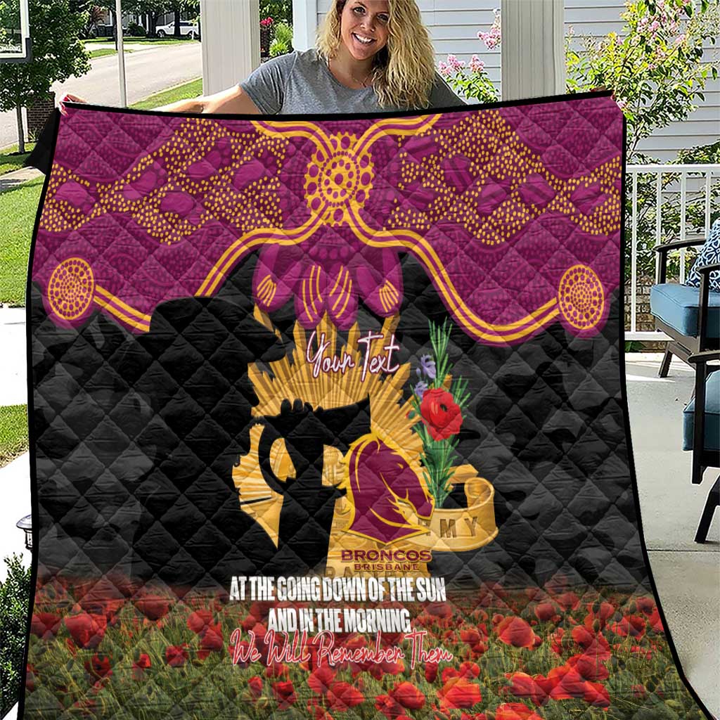 Personalised Brisbane Broncos Rugby ANZAC Day Quilt Last Post Poppy We Will Remember Them