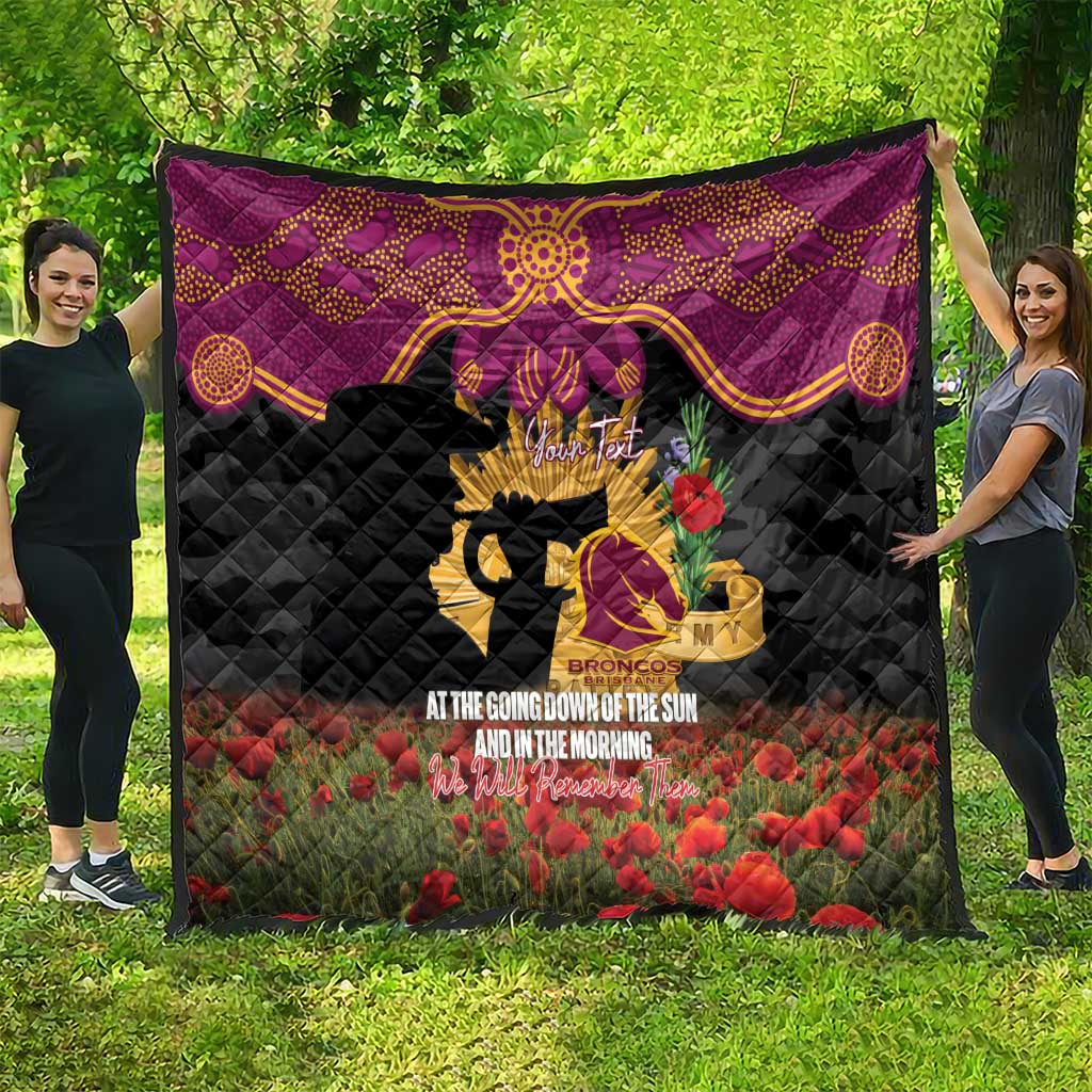 Personalised Brisbane Broncos Rugby ANZAC Day Quilt Last Post Poppy We Will Remember Them