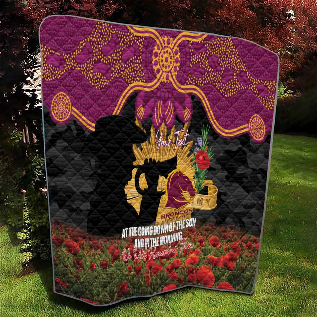 Personalised Brisbane Broncos Rugby ANZAC Day Quilt Last Post Poppy We Will Remember Them