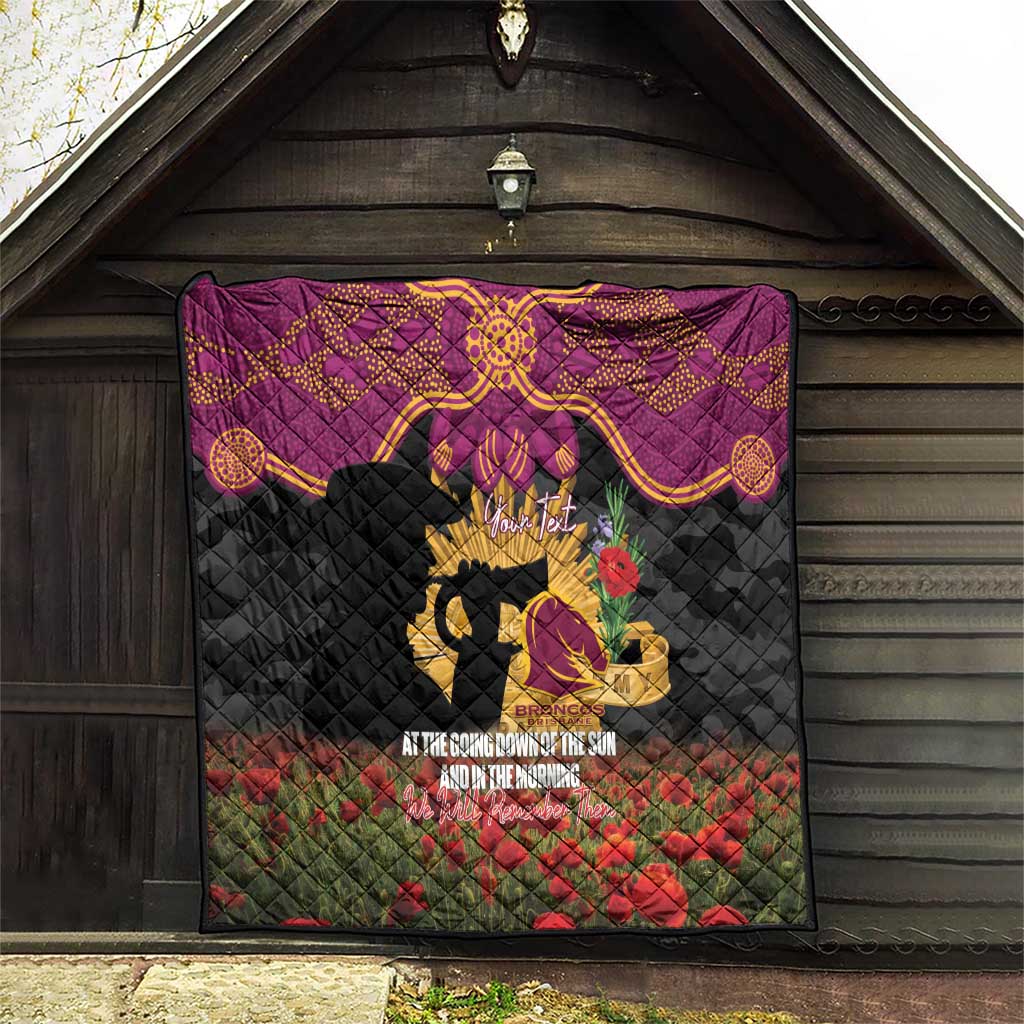 Personalised Brisbane Broncos Rugby ANZAC Day Quilt Last Post Poppy We Will Remember Them