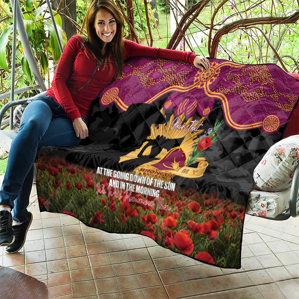 Personalised Brisbane Broncos Rugby ANZAC Day Quilt Last Post Poppy We Will Remember Them