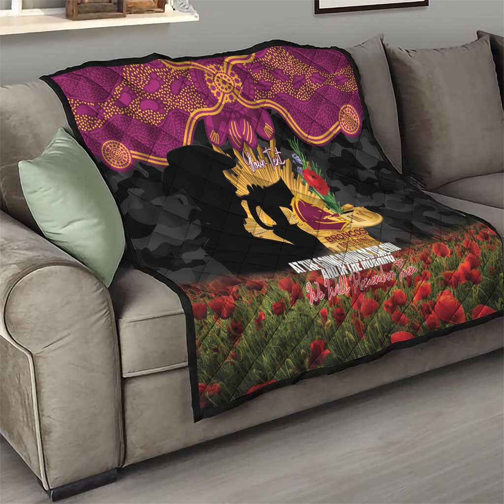 Personalised Brisbane Broncos Rugby ANZAC Day Quilt Last Post Poppy We Will Remember Them