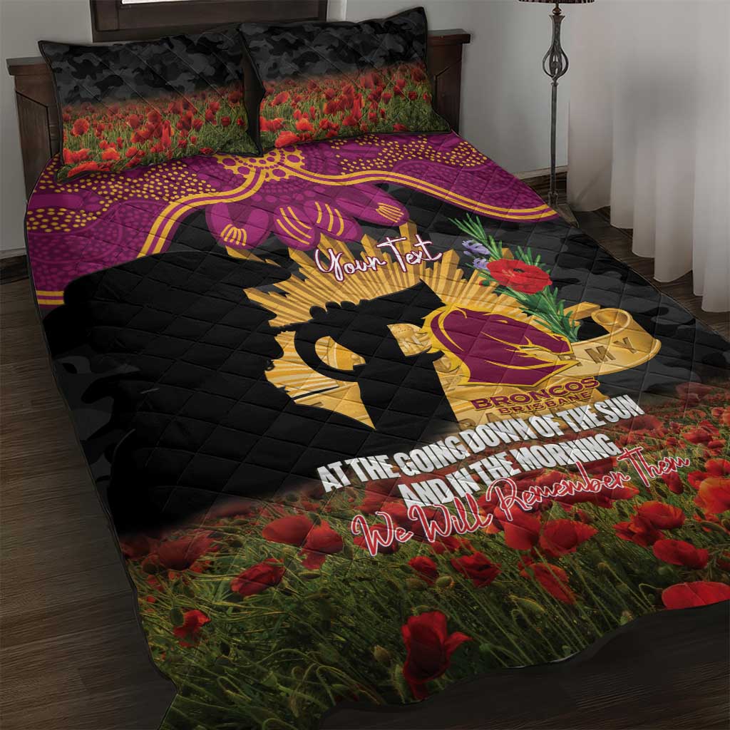 Personalised Brisbane Broncos Rugby ANZAC Day Quilt Bed Set Last Post Poppy We Will Remember Them