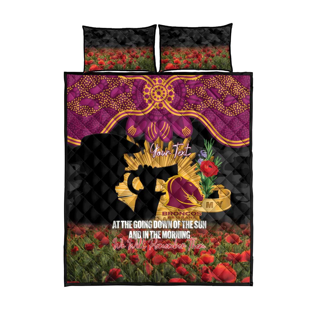 Personalised Brisbane Broncos Rugby ANZAC Day Quilt Bed Set Last Post Poppy We Will Remember Them