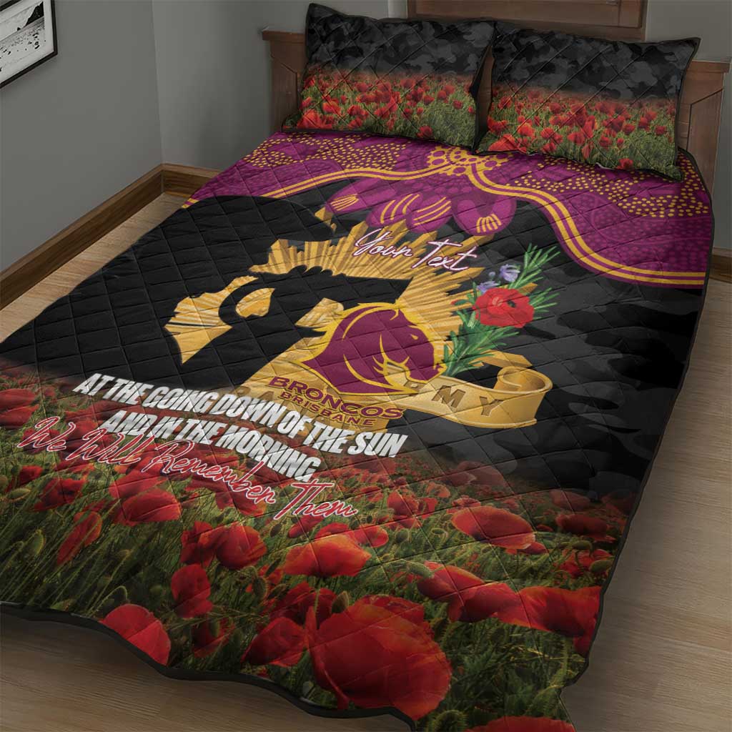 Personalised Brisbane Broncos Rugby ANZAC Day Quilt Bed Set Last Post Poppy We Will Remember Them