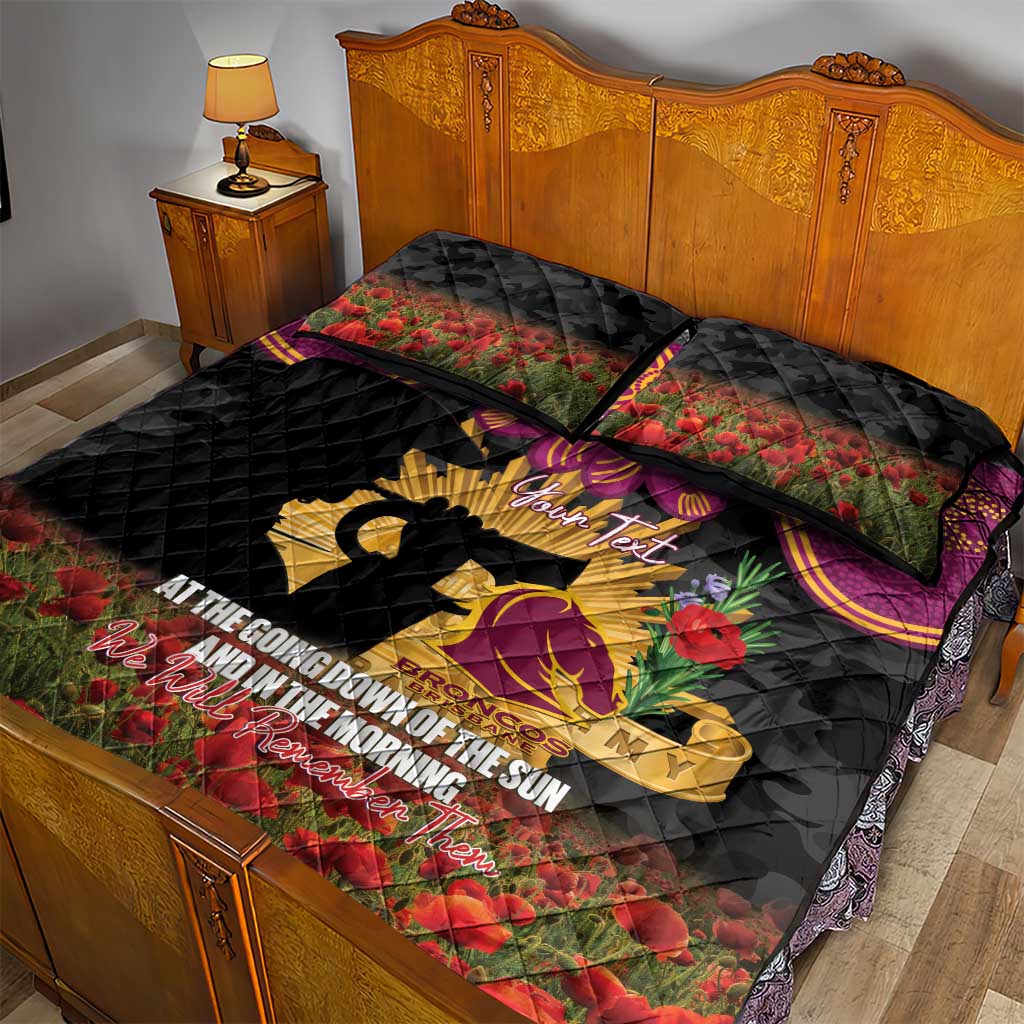 Personalised Brisbane Broncos Rugby ANZAC Day Quilt Bed Set Last Post Poppy We Will Remember Them