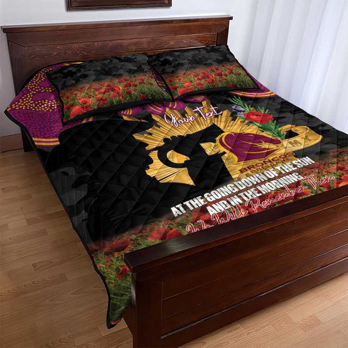 Personalised Brisbane Broncos Rugby ANZAC Day Quilt Bed Set Last Post Poppy We Will Remember Them