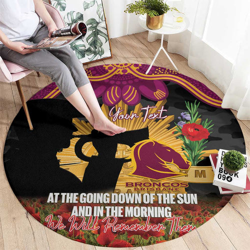 Personalised Brisbane Broncos Rugby ANZAC Day Round Carpet Last Post Poppy We Will Remember Them