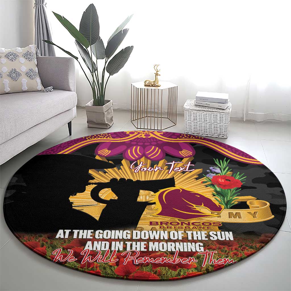 Personalised Brisbane Broncos Rugby ANZAC Day Round Carpet Last Post Poppy We Will Remember Them