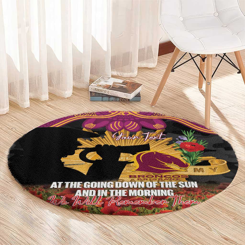 Personalised Brisbane Broncos Rugby ANZAC Day Round Carpet Last Post Poppy We Will Remember Them
