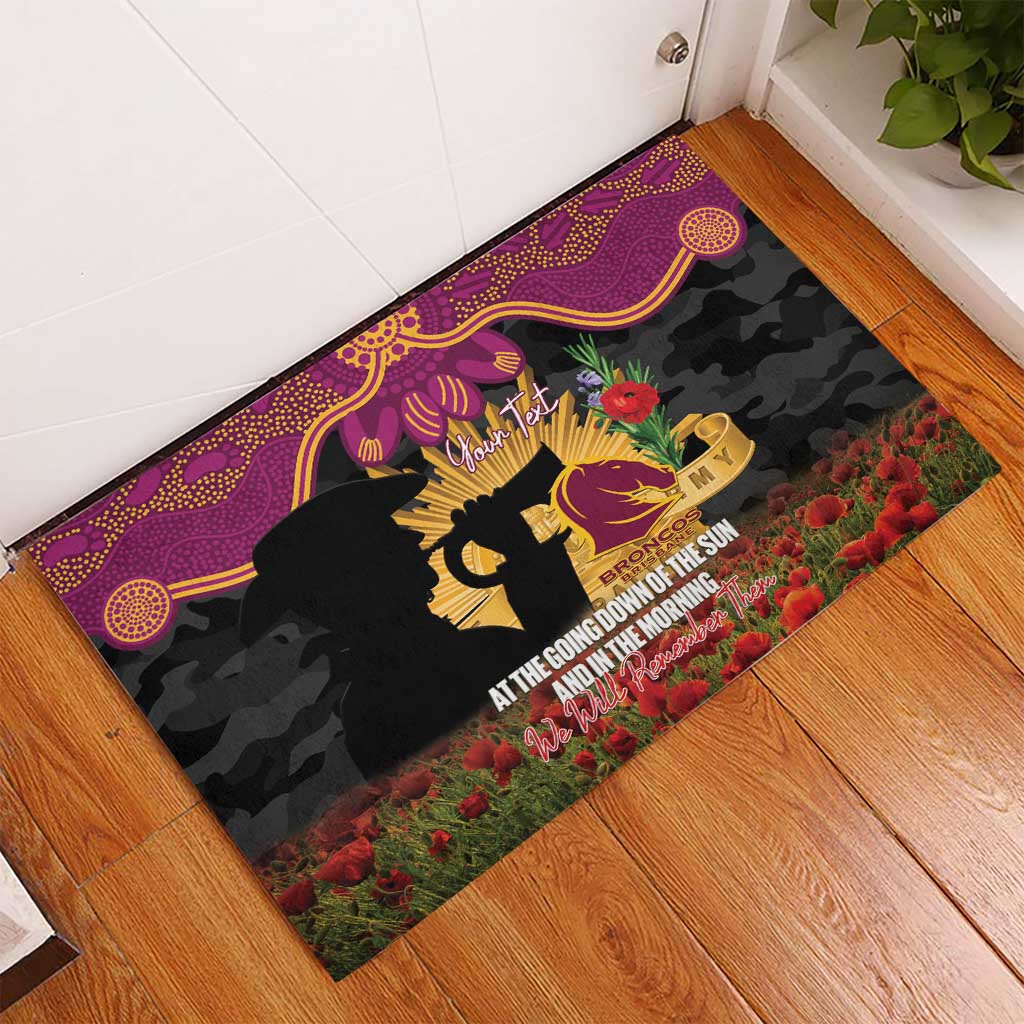 Personalised Brisbane Broncos Rugby ANZAC Day Rubber Doormat Last Post Poppy We Will Remember Them