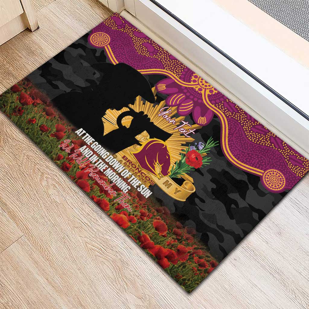 Personalised Brisbane Broncos Rugby ANZAC Day Rubber Doormat Last Post Poppy We Will Remember Them