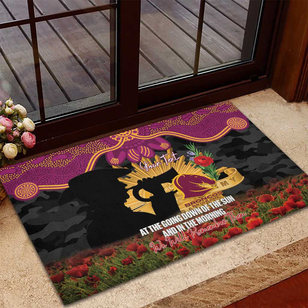 Personalised Brisbane Broncos Rugby ANZAC Day Rubber Doormat Last Post Poppy We Will Remember Them