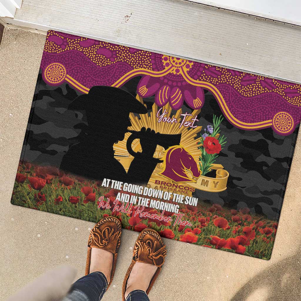 Personalised Brisbane Broncos Rugby ANZAC Day Rubber Doormat Last Post Poppy We Will Remember Them