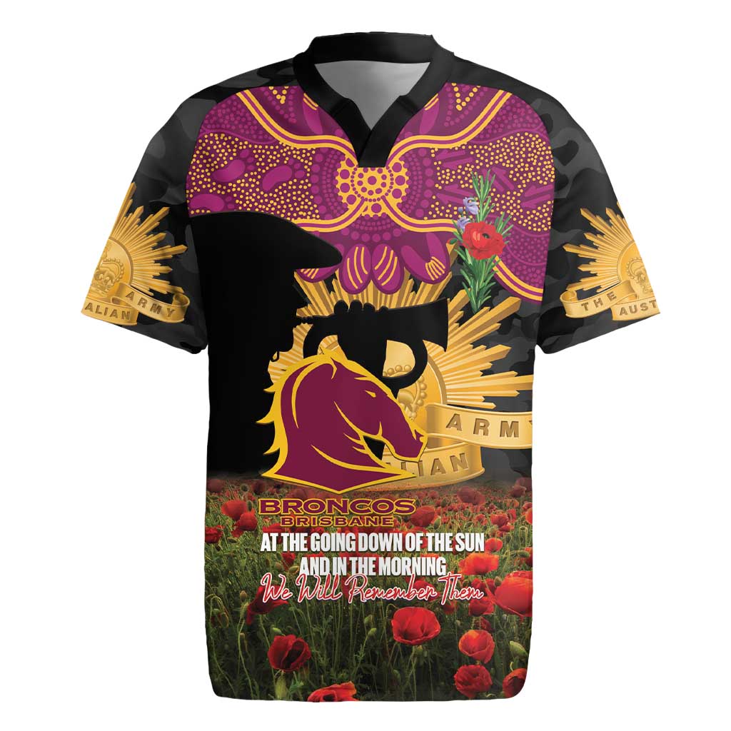 Personalised Brisbane Broncos Rugby ANZAC Day Rugby Jersey Last Post Poppy We Will Remember Them
