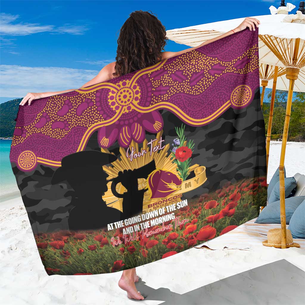 Personalised Brisbane Broncos Rugby ANZAC Day Sarong Last Post Poppy We Will Remember Them