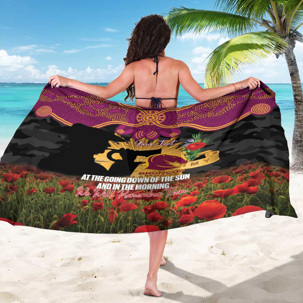 Personalised Brisbane Broncos Rugby ANZAC Day Sarong Last Post Poppy We Will Remember Them