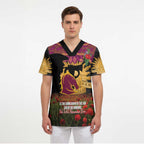 Personalised Brisbane Broncos Rugby ANZAC Day Scrub Top Last Post Poppy We Will Remember Them