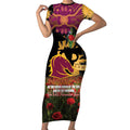 Personalised Brisbane Broncos Rugby ANZAC Day Short Sleeve Bodycon Dress Last Post Poppy We Will Remember Them