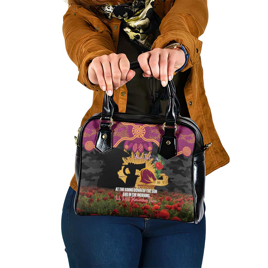 Personalised Brisbane Broncos Rugby ANZAC Day Shoulder Handbag Last Post Poppy We Will Remember Them