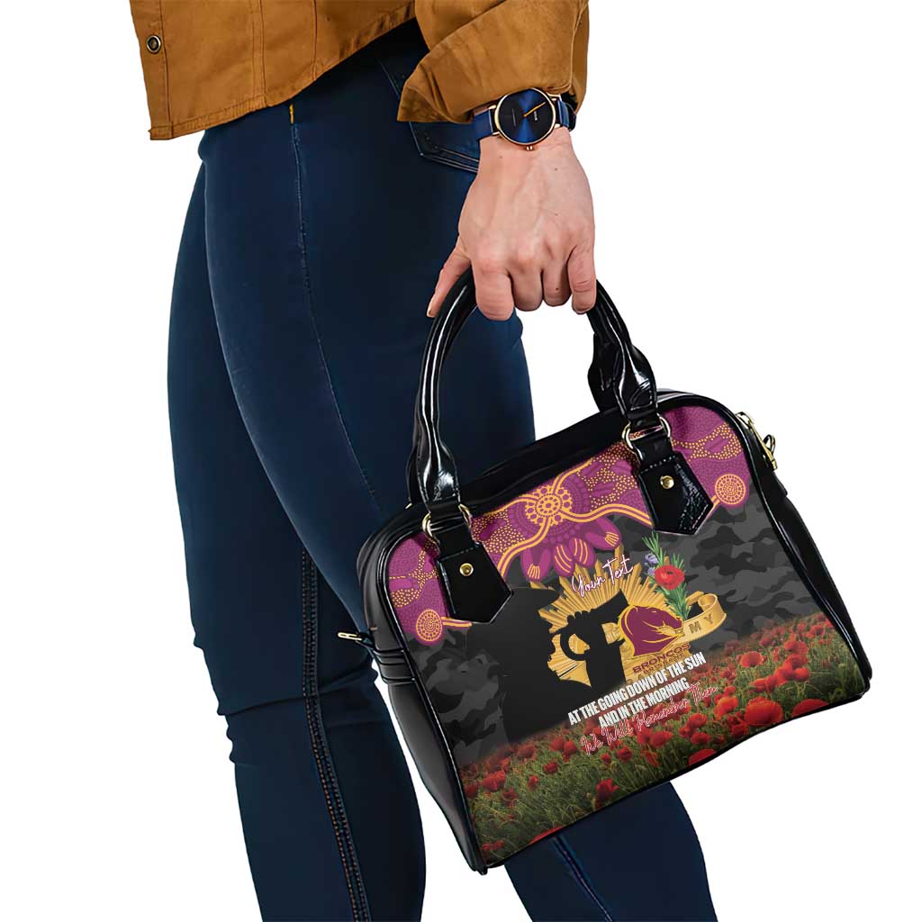Personalised Brisbane Broncos Rugby ANZAC Day Shoulder Handbag Last Post Poppy We Will Remember Them