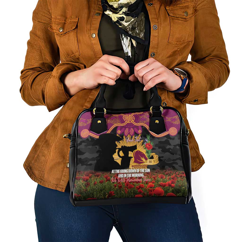 Personalised Brisbane Broncos Rugby ANZAC Day Shoulder Handbag Last Post Poppy We Will Remember Them