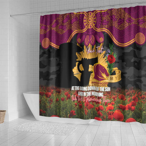 Personalised Brisbane Broncos Rugby ANZAC Day Shower Curtain Last Post Poppy We Will Remember Them