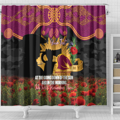 Personalised Brisbane Broncos Rugby ANZAC Day Shower Curtain Last Post Poppy We Will Remember Them