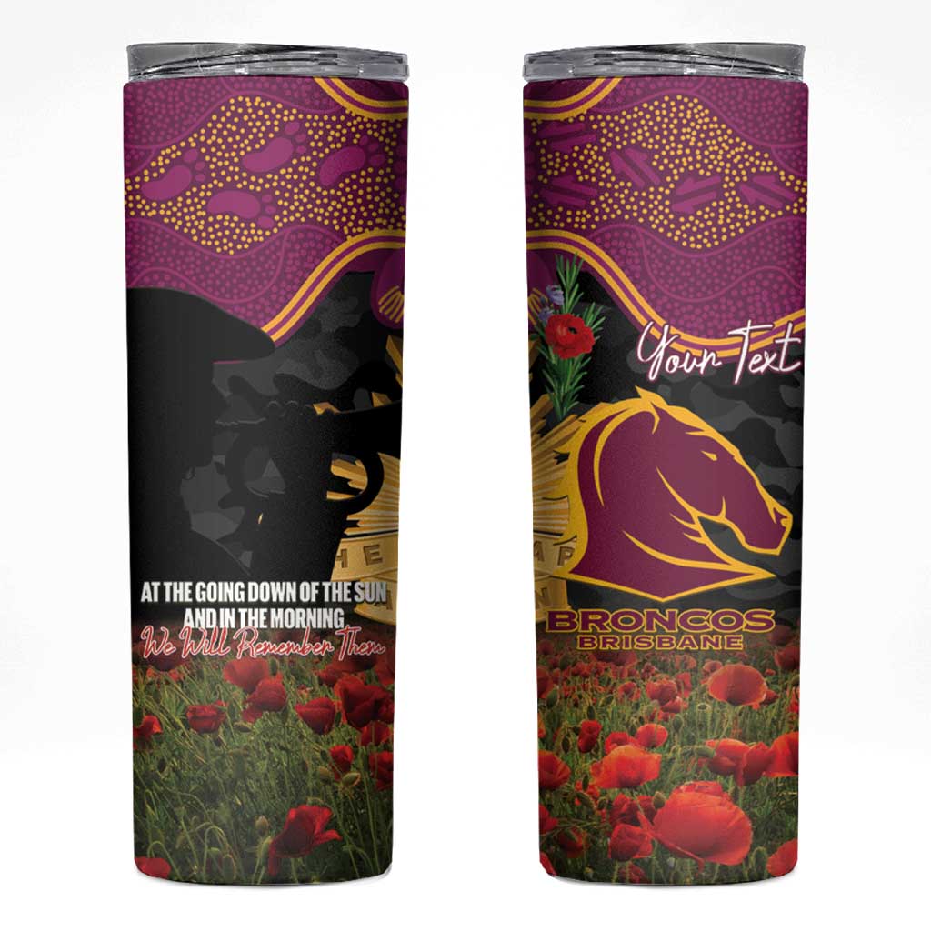 Personalised Brisbane Broncos Rugby ANZAC Day Skinny Tumbler Last Post Poppy We Will Remember Them