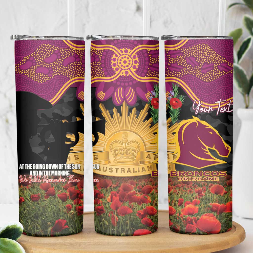 Personalised Brisbane Broncos Rugby ANZAC Day Skinny Tumbler Last Post Poppy We Will Remember Them