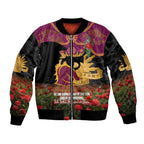 Personalised Brisbane Broncos Rugby ANZAC Day Sleeve Zip Bomber Jacket Last Post Poppy We Will Remember Them