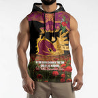 Personalised Brisbane Broncos Rugby ANZAC Day Sleeveless Hoodie Last Post Poppy We Will Remember Them
