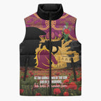 Personalised Brisbane Broncos Rugby ANZAC Day Sleeveless Puffer Jacket Last Post Poppy We Will Remember Them