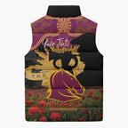 Personalised Brisbane Broncos Rugby ANZAC Day Sleeveless Puffer Jacket Last Post Poppy We Will Remember Them