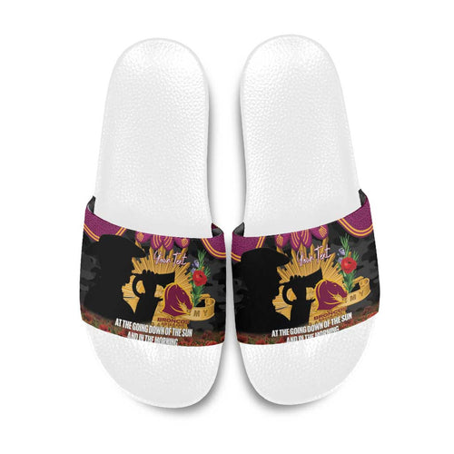 Personalised Brisbane Broncos Rugby ANZAC Day Slide Sandals Last Post Poppy We Will Remember Them