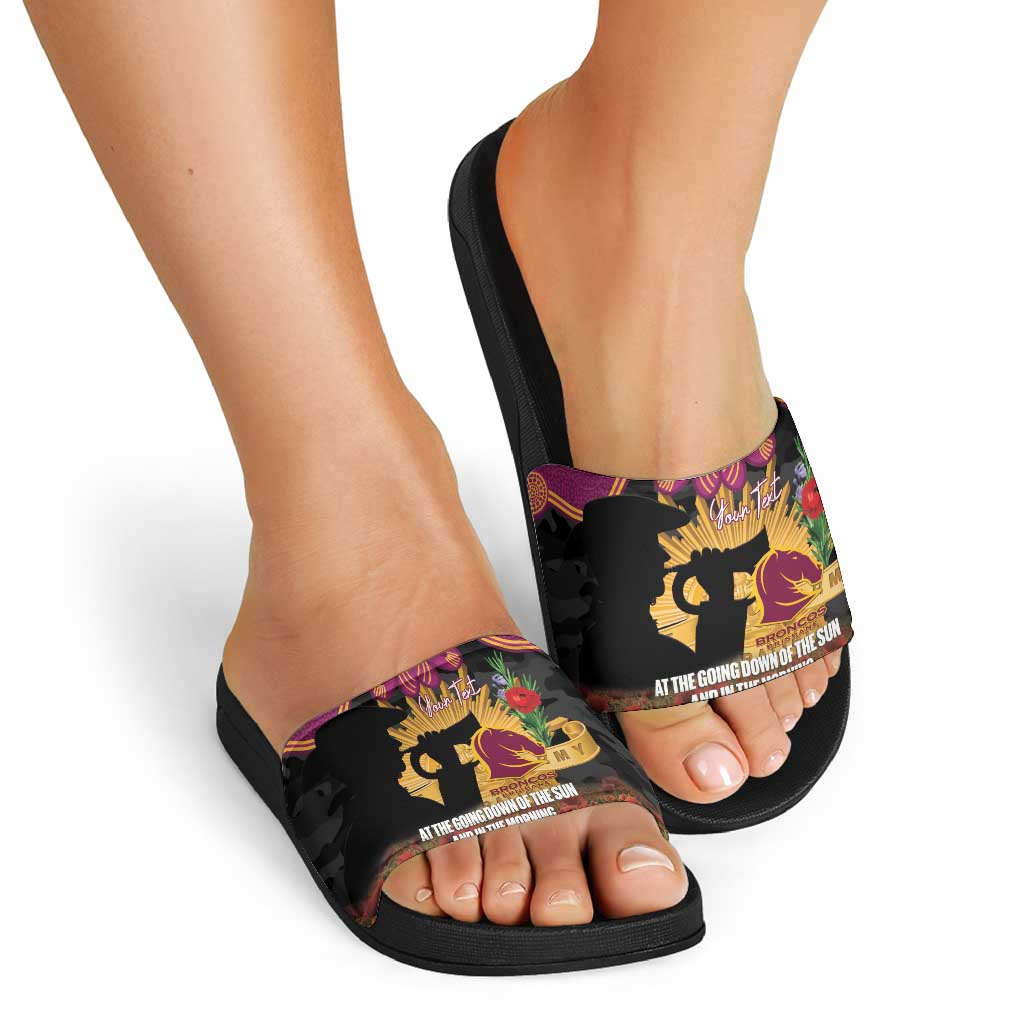 Personalised Brisbane Broncos Rugby ANZAC Day Slide Sandals Last Post Poppy We Will Remember Them