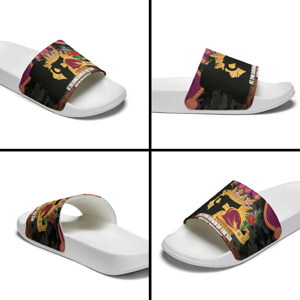 Personalised Brisbane Broncos Rugby ANZAC Day Slide Sandals Last Post Poppy We Will Remember Them