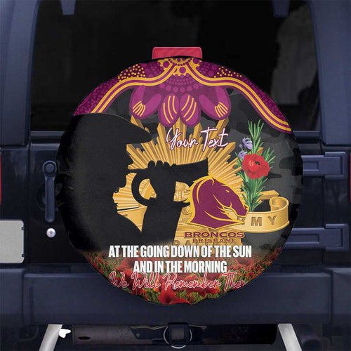 Personalised Brisbane Broncos Rugby ANZAC Day Spare Tire Cover Last Post Poppy We Will Remember Them