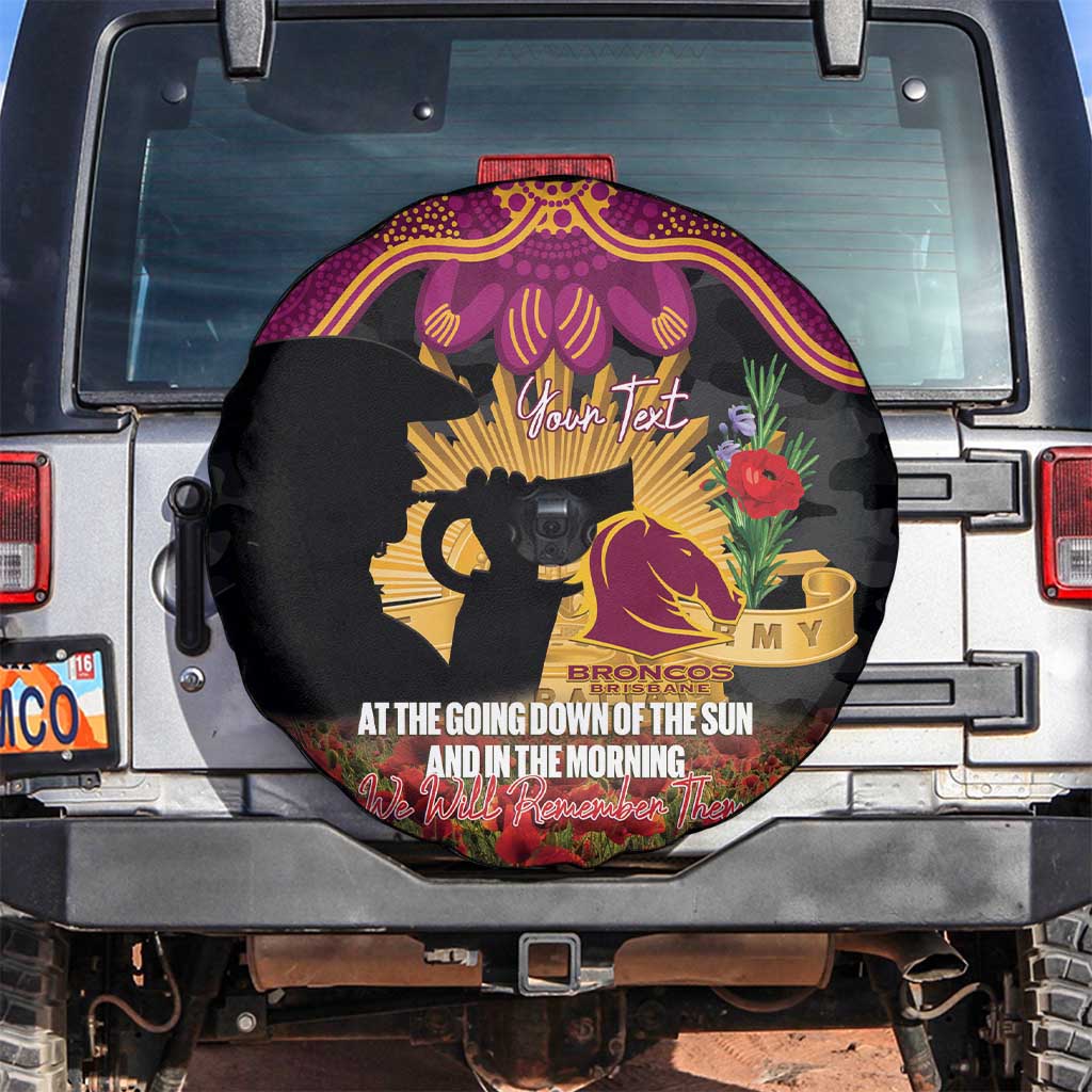 Personalised Brisbane Broncos Rugby ANZAC Day Spare Tire Cover Last Post Poppy We Will Remember Them